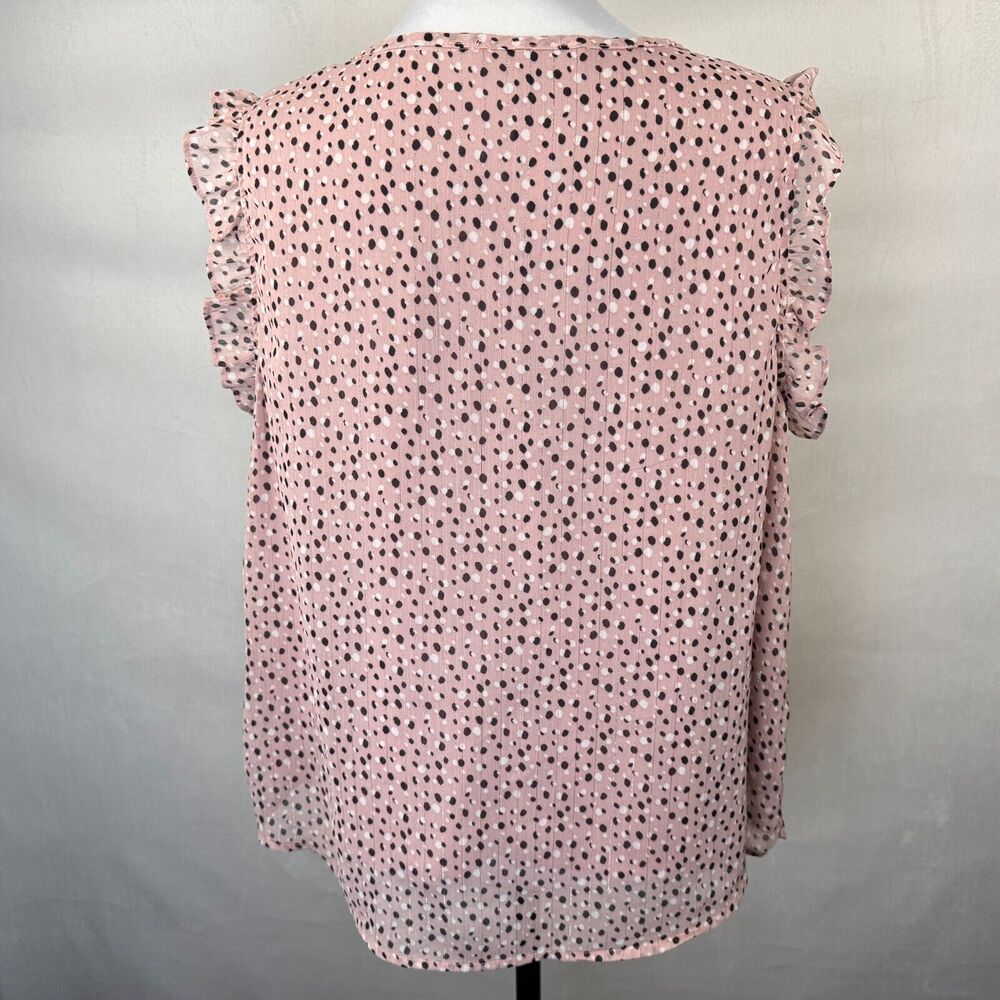 Adrienne Vittadini Women Blouse Sz L Sheer Pink Floral Split Neck Ruffle Sleeve - Picture 7 of 7